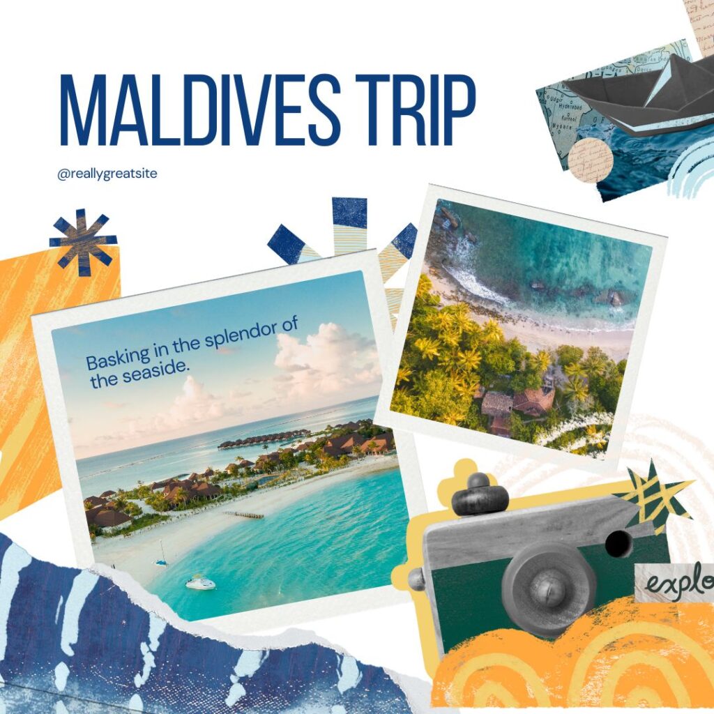 Blue and Yellow Scrapbook Maldives Collage Travel Trip Instagram Post